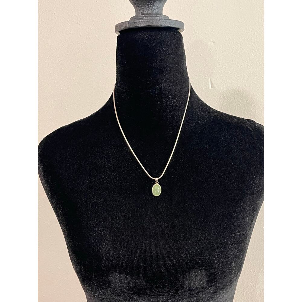 Sterling Silver Prehnite Necklace & Earrings Set 18” Snake Chain - Picture 4 of 9